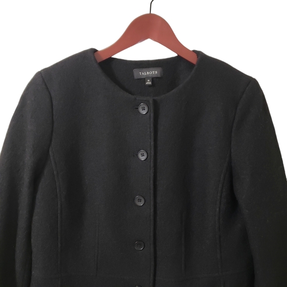 Talbots Womens Wool Blend Collarless Black Blazer Jacket Sz 10 - Picture 2 of 14